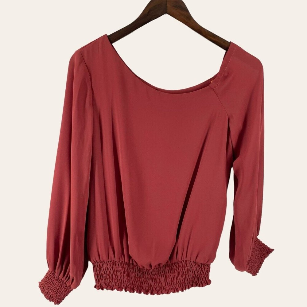 Krisa Rust Red Long Sleeve‎ Smock Waist Top